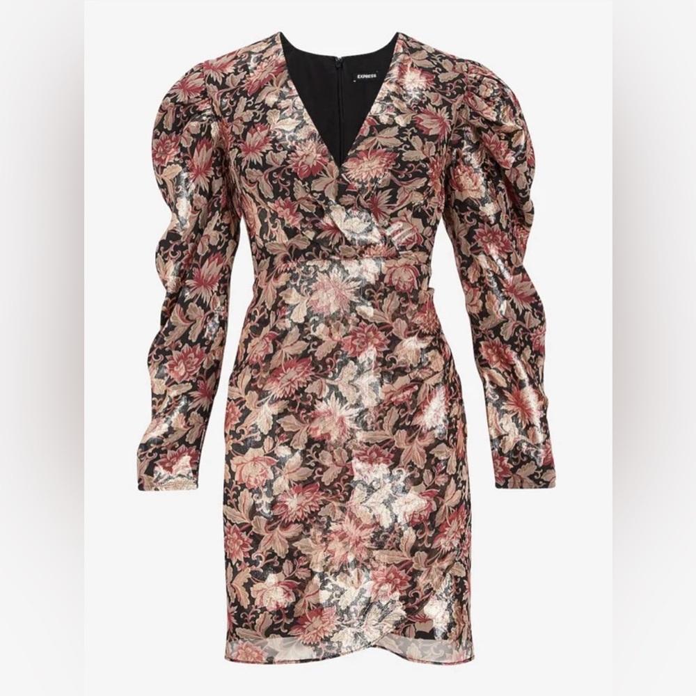 Express Floral Black Metallic Mini Dress Size Small NWT’s